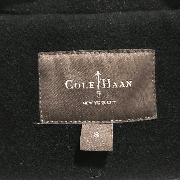 Cole Haan Black Wool Blend Coat with Belt - Picture 2 of 3
